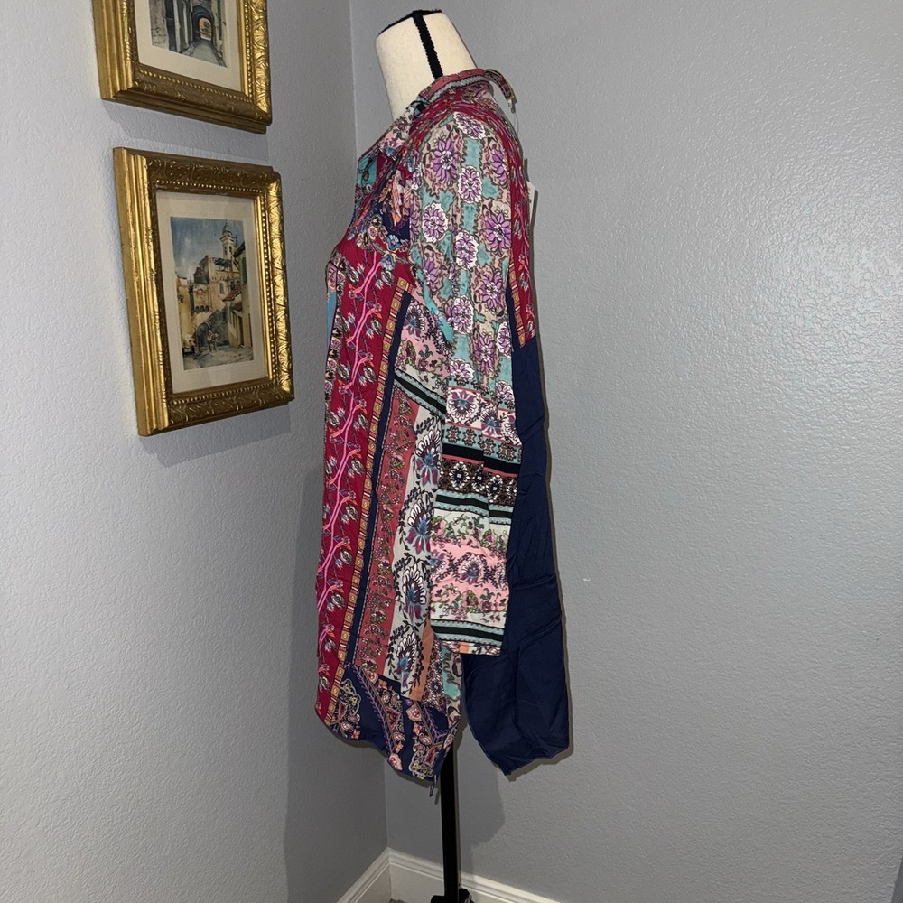 Johnny Was Floral Blouse Meco Scarf Print Tunic Handkerchief Hem Size S Boho NWT - Picture 3 of 16